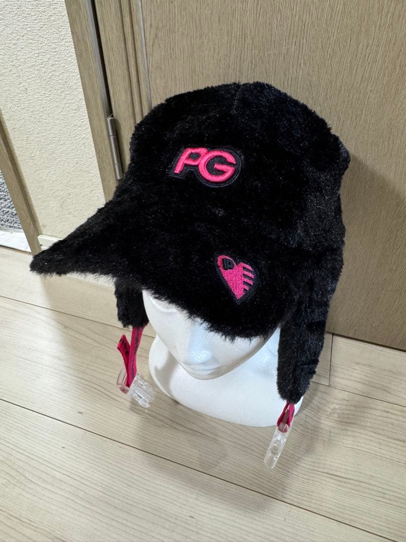 PG フリース耳あて付きニット帽 黒