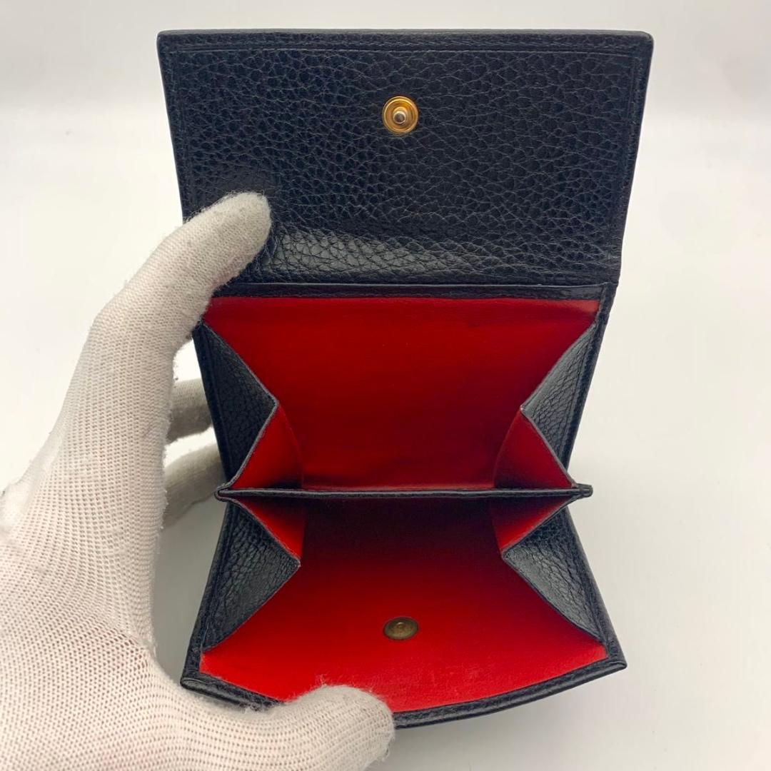 鑑定済み セリーヌ 三つ折り 財布 トリオンフ コンパクト ミニ レザー 革 黒