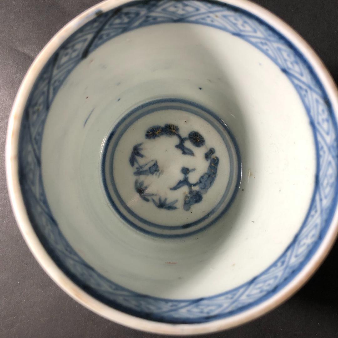 古伊万里　大振り蕎麦猪口　猪口　染錦花文様　古伊万里　時代物　骨董