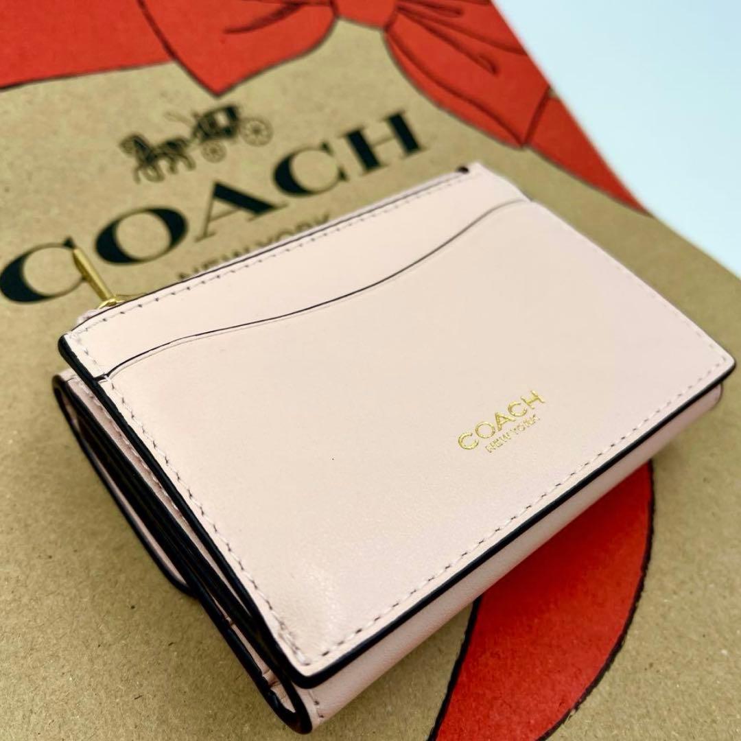 コーチ☆新品☆レザー カードホルダー 三つ折り財布／ブラッシュピンク