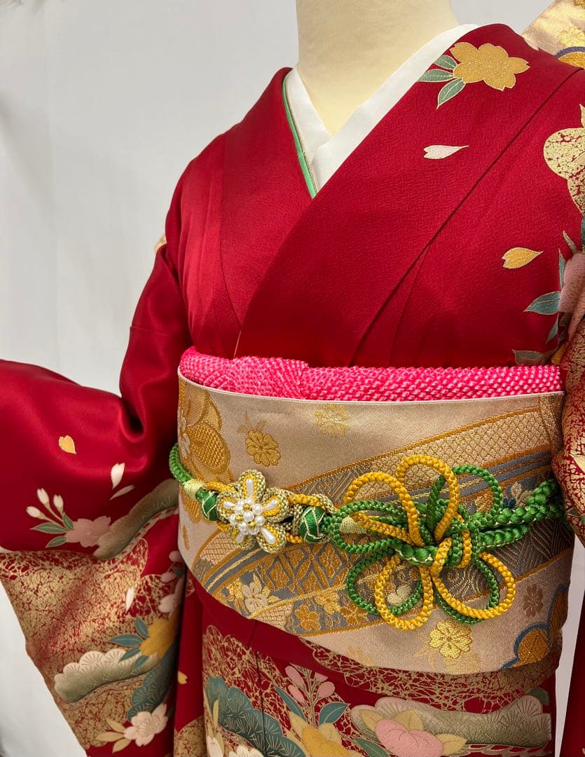 振り袖　フルセット　別誂長襦袢　古典柄　成人式　赤　結婚式　金彩加工　668