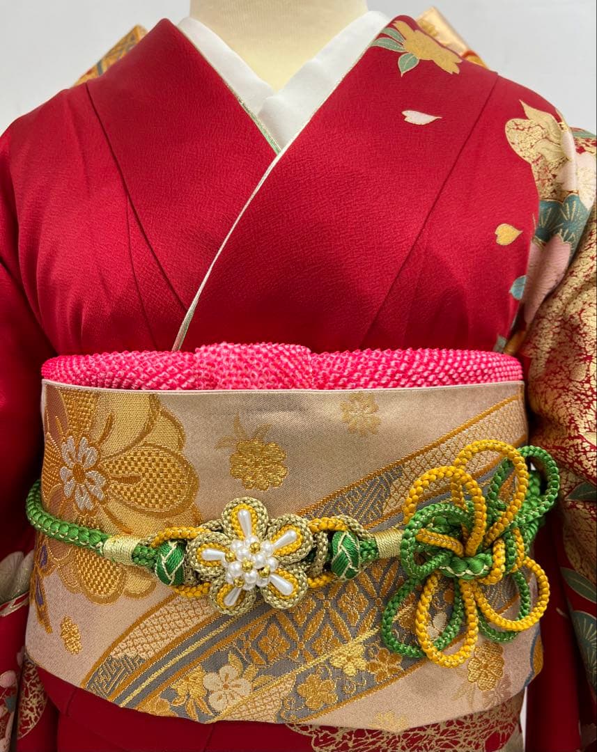 振り袖　フルセット　別誂長襦袢　古典柄　成人式　赤　結婚式　金彩加工　668