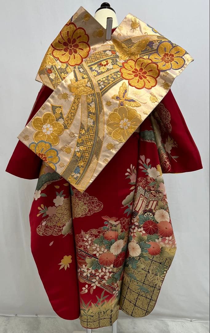 振り袖　フルセット　別誂長襦袢　古典柄　成人式　赤　結婚式　金彩加工　668