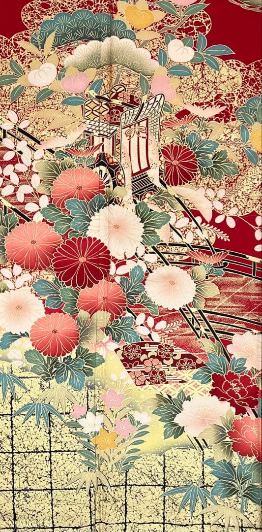 振り袖　フルセット　別誂長襦袢　古典柄　成人式　赤　結婚式　金彩加工　668