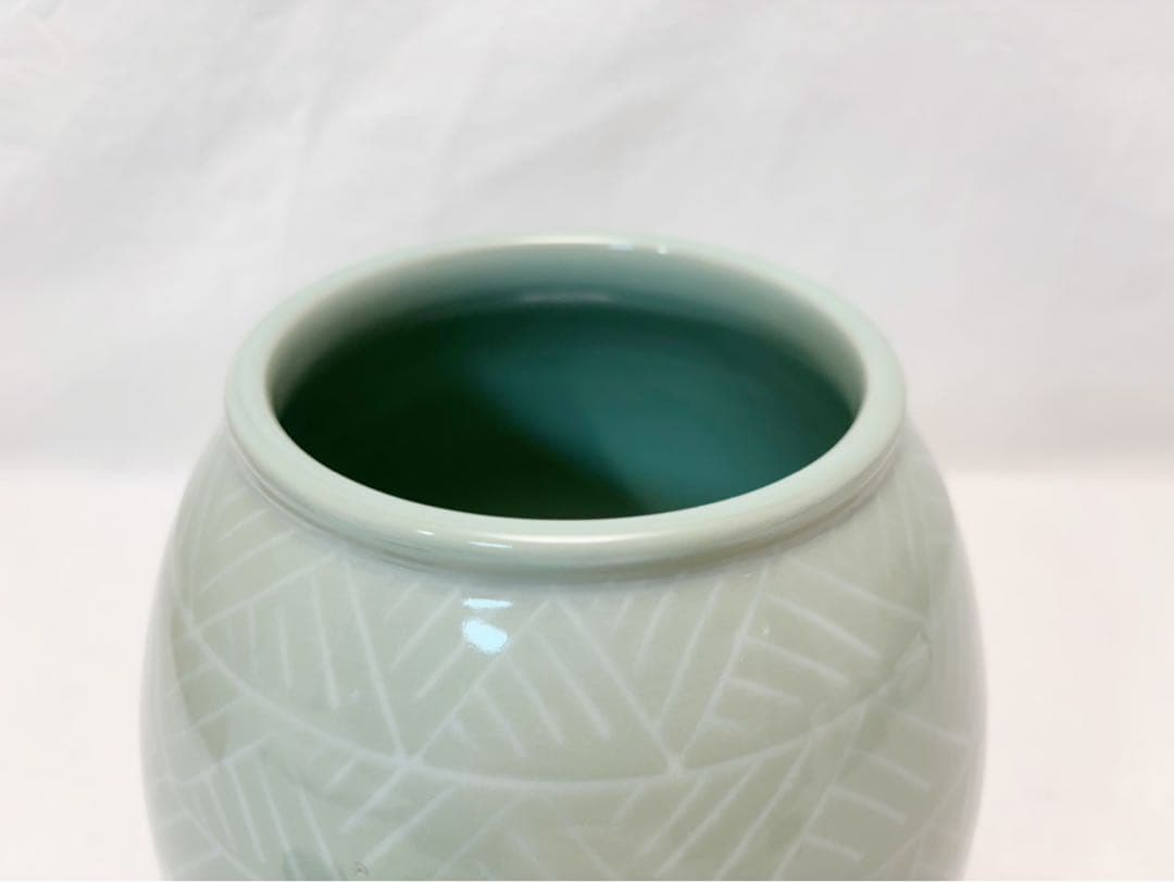 未使用 茶道具 手塚 祥堂造 三島青瓷？芊紋 水指 塗蓋 水差 茶器 共箱