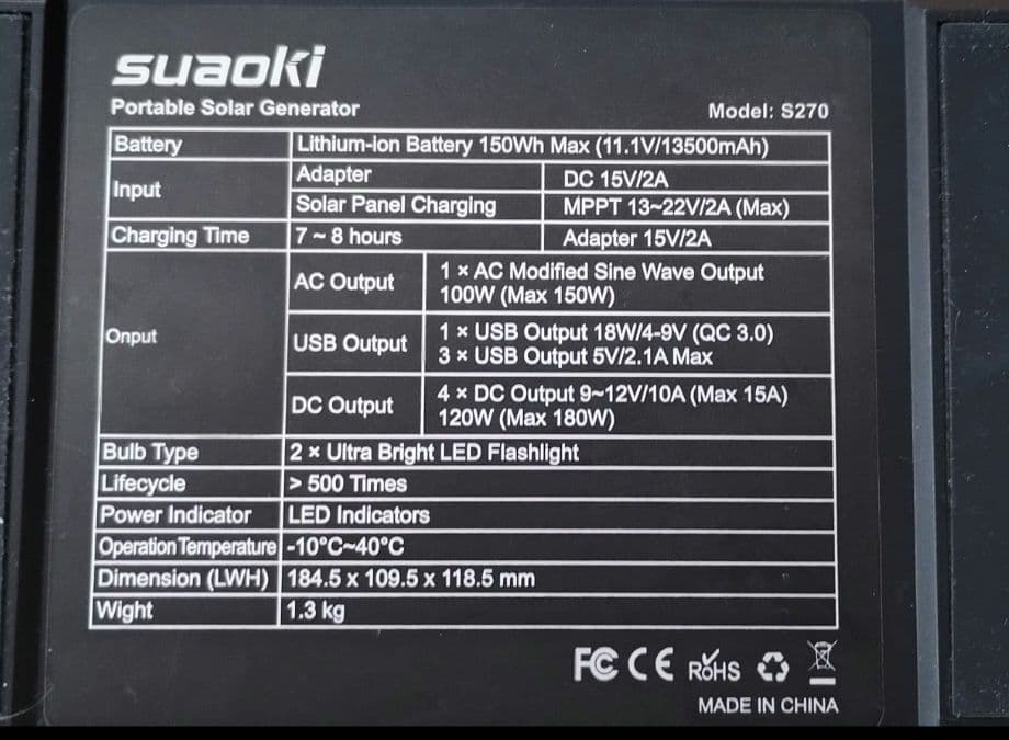 suaoki ポータブルソーラー発電機 S270 ソーラーパネル付