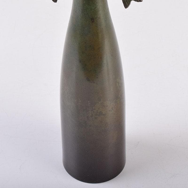 唐銅風炉師　黒瀬宗康作　唐銅　鯉耳花入　共箱　V　R8967