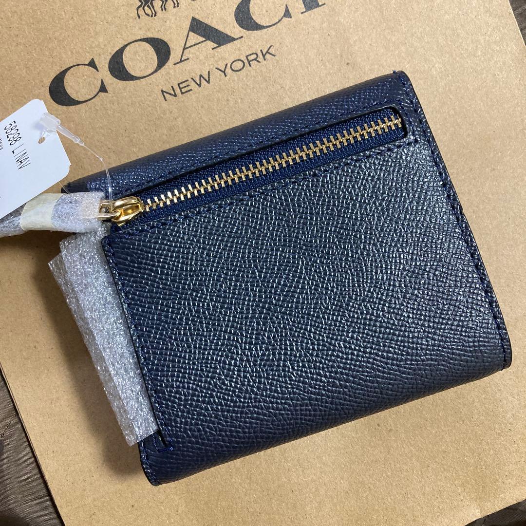 COACH ネイビー 三つ折り財布　正規品　コーチ　折財布　本革　男性にも！