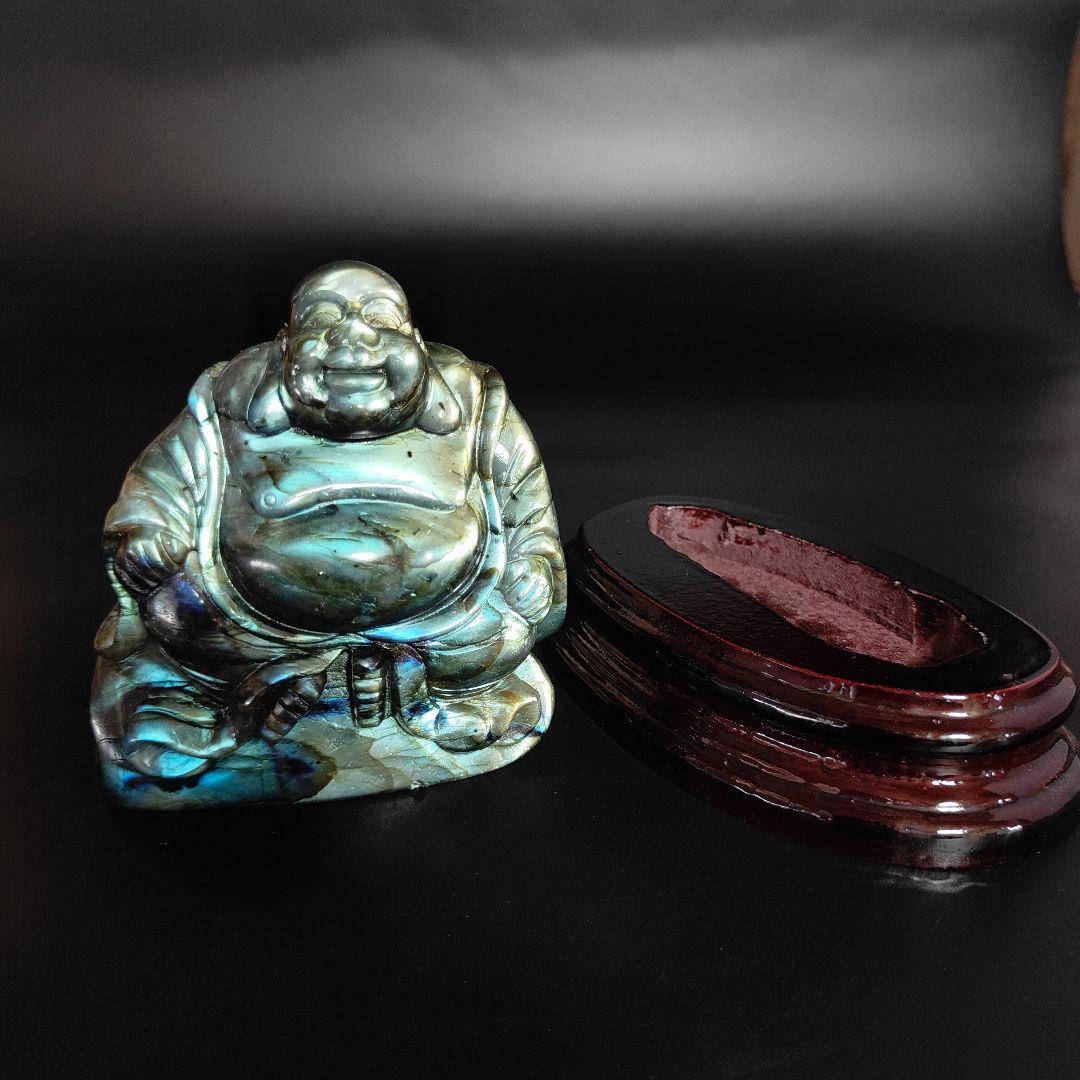 超美品　ラブラドライト　布袋様　天然石　風水　鉱物　パワーストーン　七福神　金運