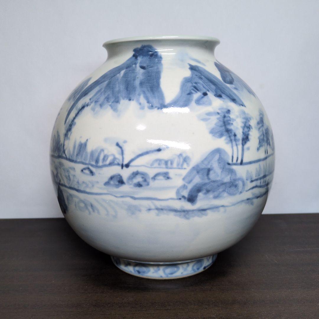 佐藤走破 作 染付 山水文 花瓶 高さ約20cm