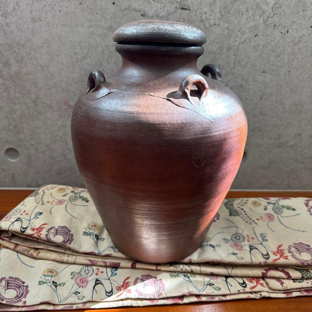 壺屋焼.荒焼.蓋付き大壺