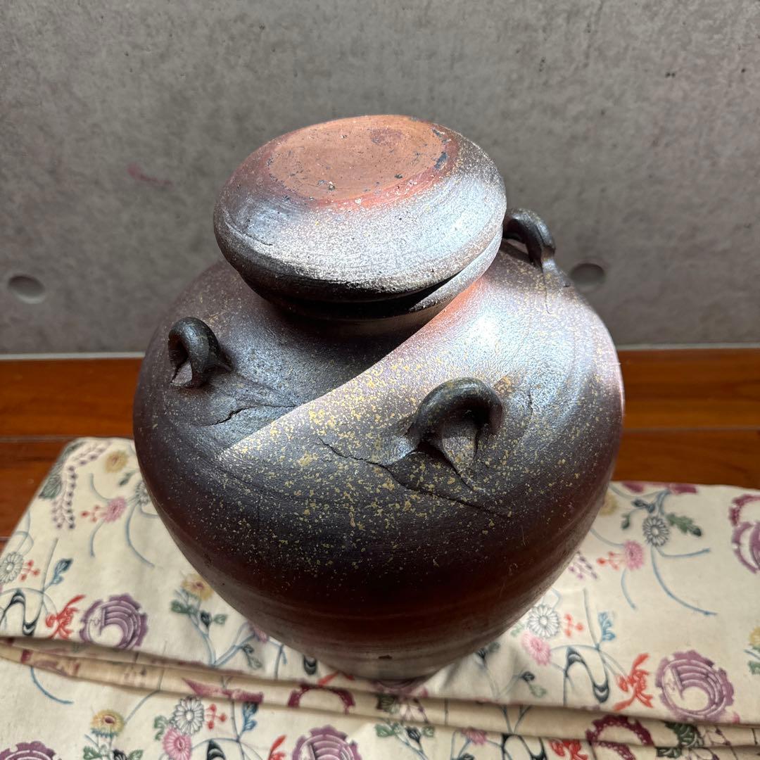 壺屋焼.荒焼.蓋付き大壺