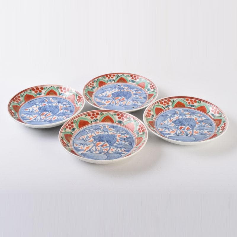 中国　赤絵　花鳥神獣文　小皿　四客　C　9087