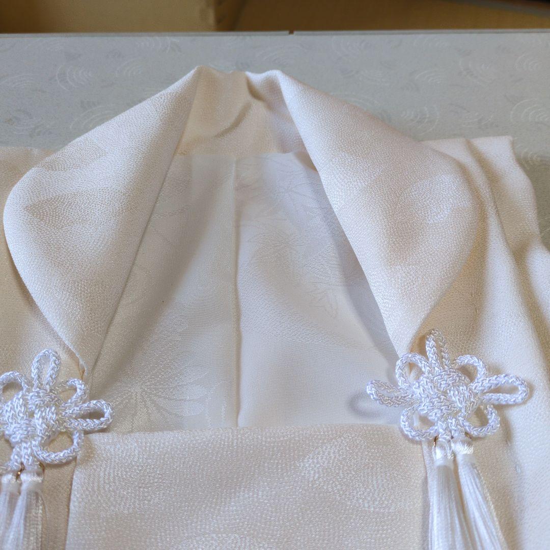 七五三３歳正絹縮緬扇柄入り手縫いの被布（中綿無し）ミルキーホワイト