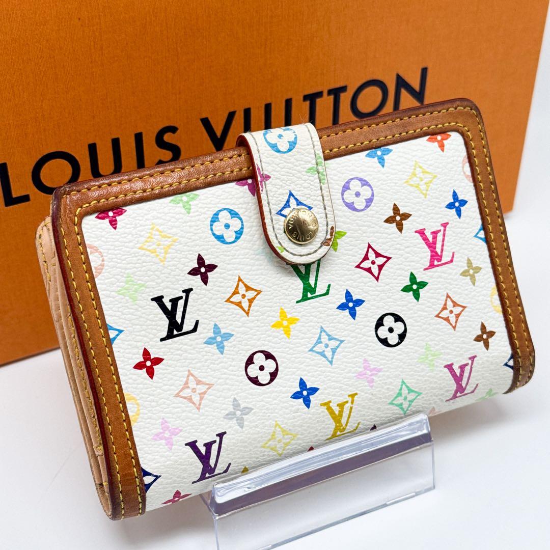 ルイヴィトン モノグラム マルチカラー ヴィエノワ 二つ折り がま口 財布 白