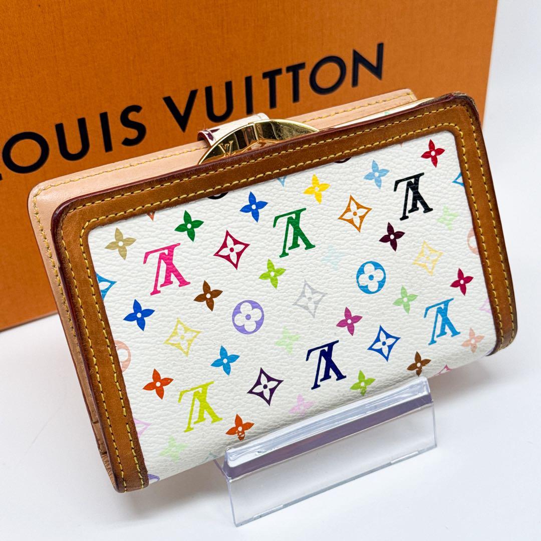 ルイヴィトン モノグラム マルチカラー ヴィエノワ 二つ折り がま口 財布 白