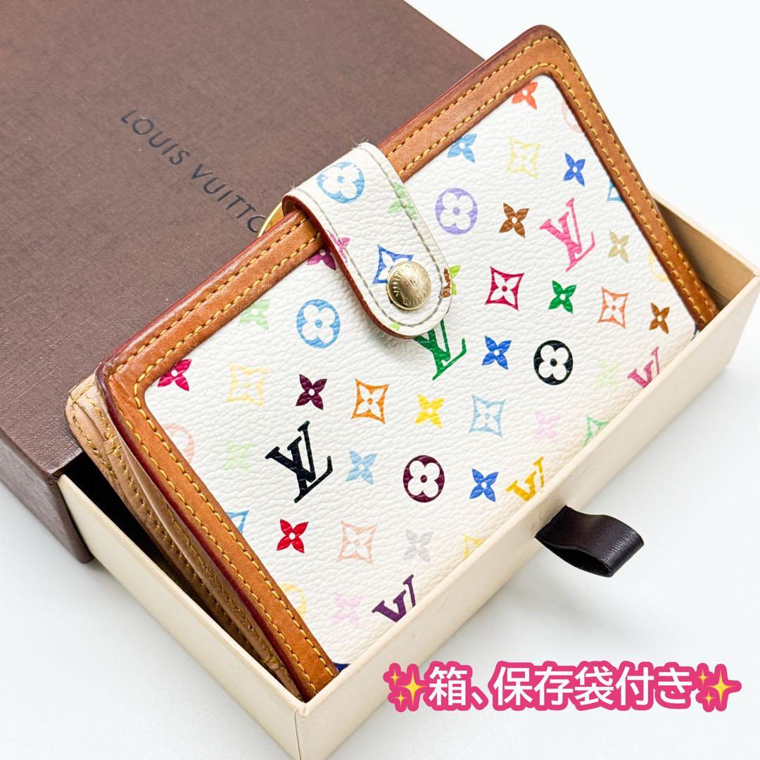 ルイヴィトン モノグラム マルチカラー ヴィエノワ 二つ折り がま口 財布 白