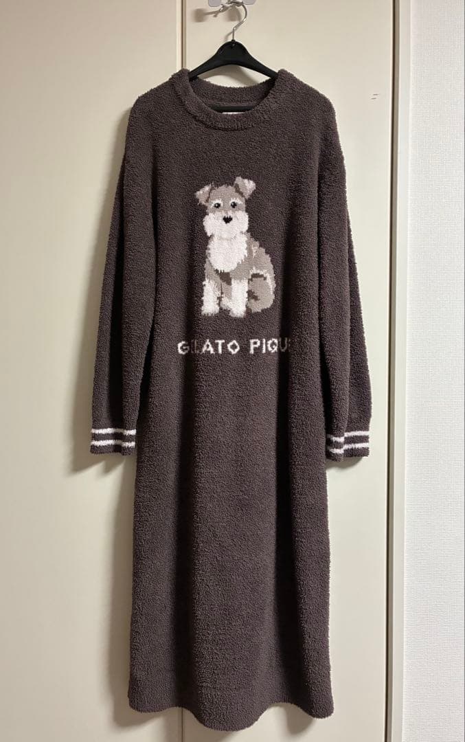 極美　ジェラートピケ　ルームウェア　ワンピース　シュナウザー　ダークブラウン　F