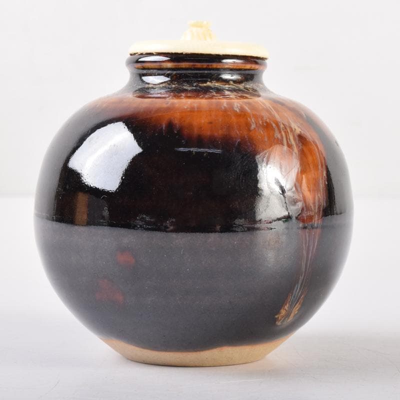 茶道具　京焼　清水焼　桶谷定一作　文琳茶入　仕覆付　共箱　V　6993