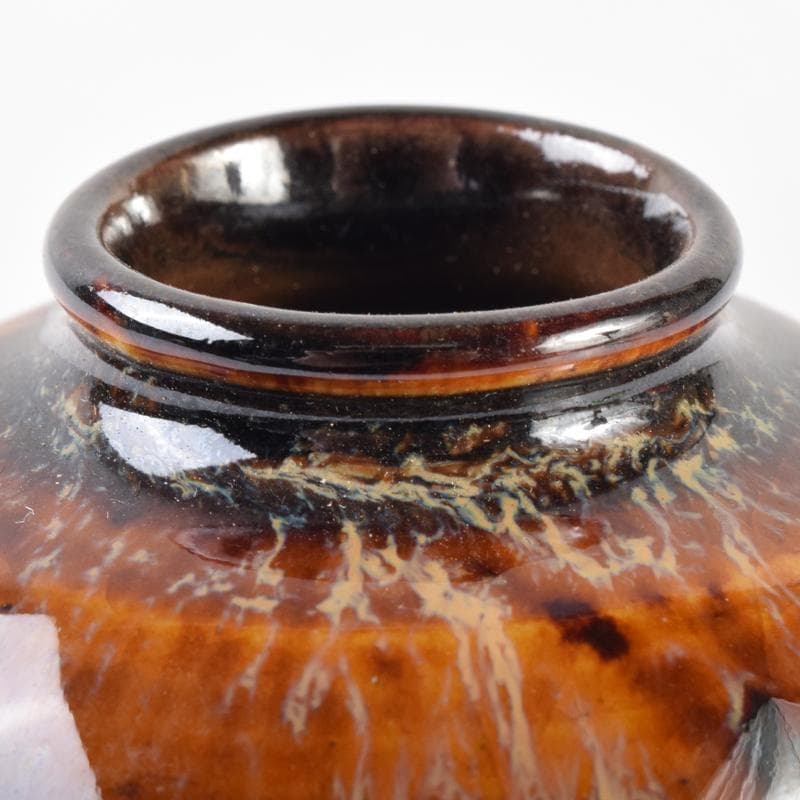 茶道具　京焼　清水焼　桶谷定一作　文琳茶入　仕覆付　共箱　V　6993