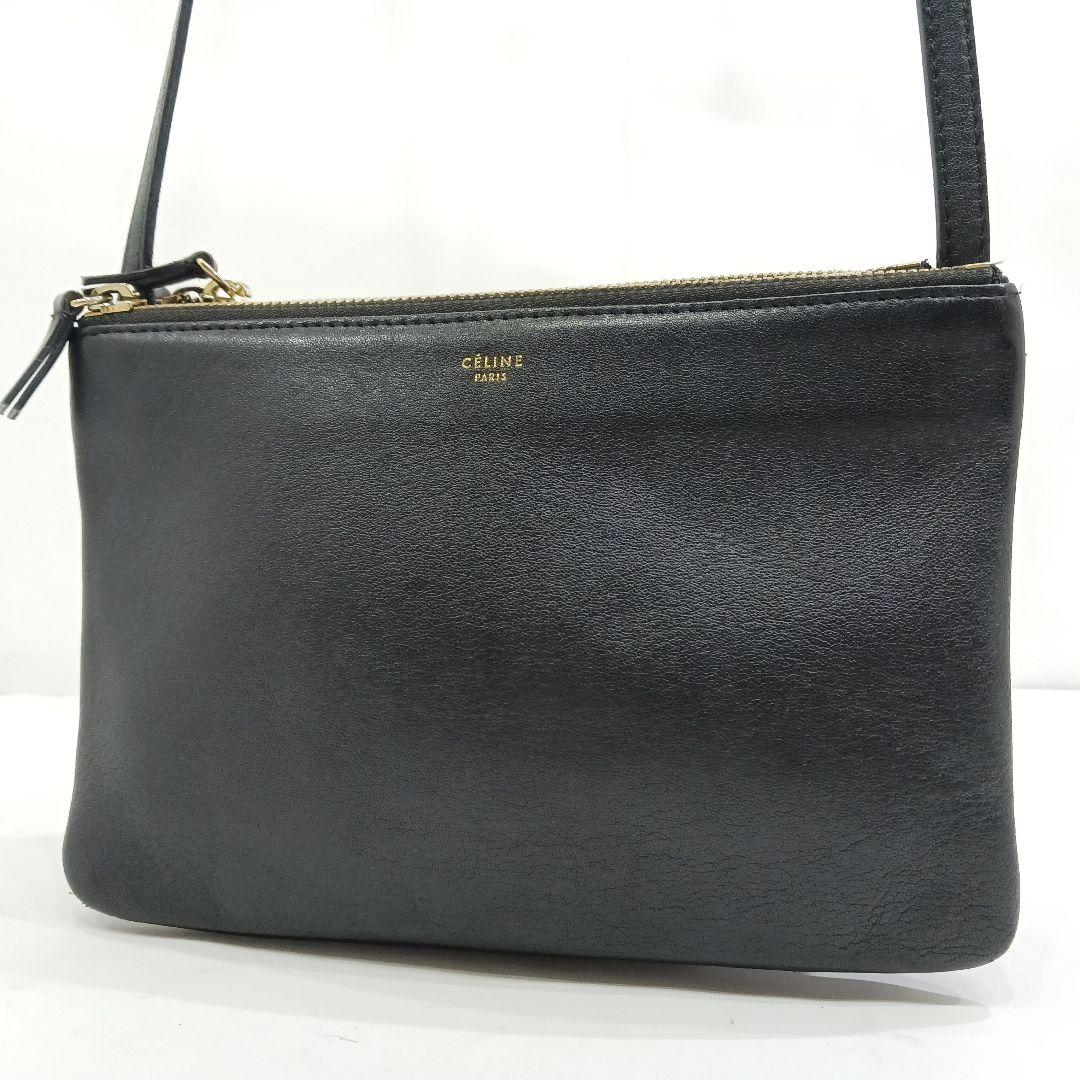 セリーヌ トリオ ショルダーバッグ レザー ブラック