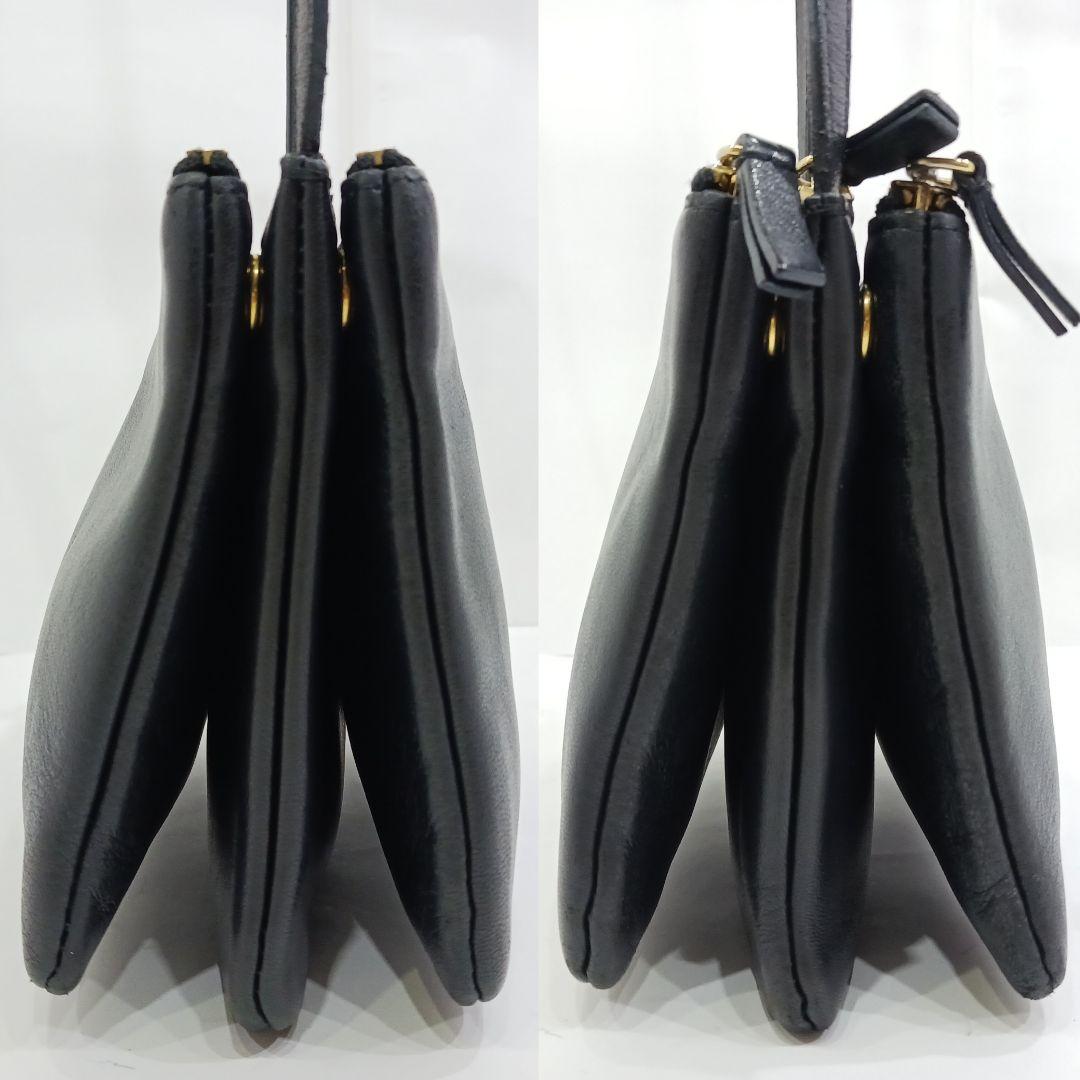 セリーヌ トリオ ショルダーバッグ レザー ブラック