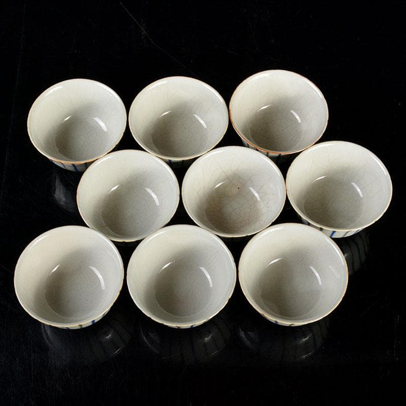 煎茶道具　夜寒焼　凌古堂造　引分　番茶碗　九客　合計18客　共箱　M　R4403