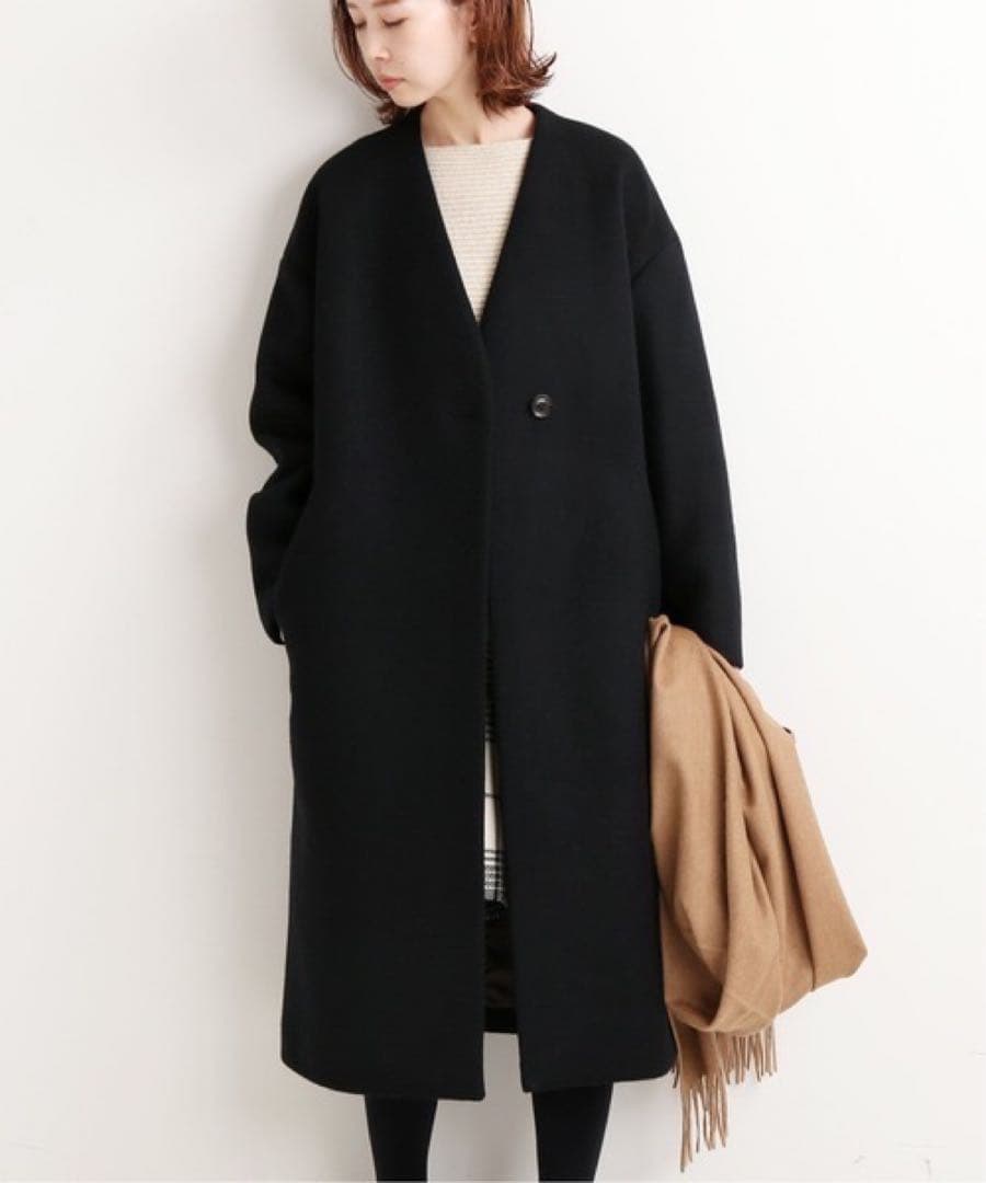 ［りぃ】IENAイエナ ダブルビーバーノーカラーVネックコート