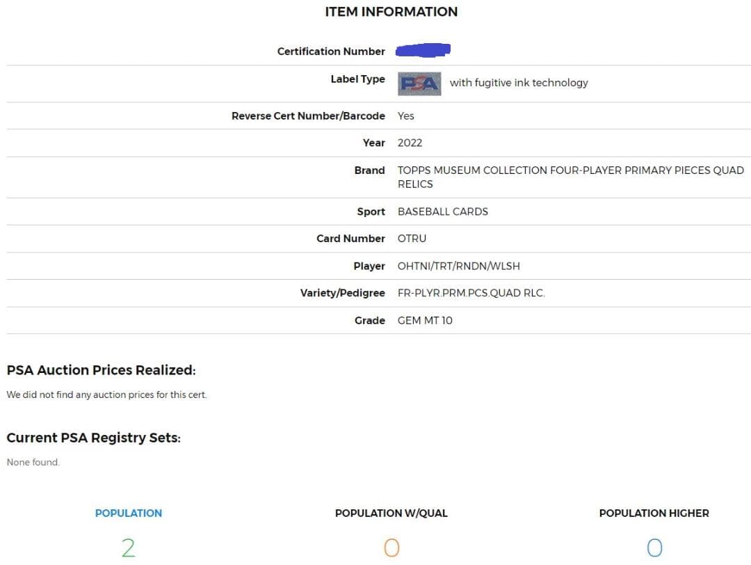 ゲームセンター・ゲームカード OHTANI/TROUT/RENDON/WALSH RELICS