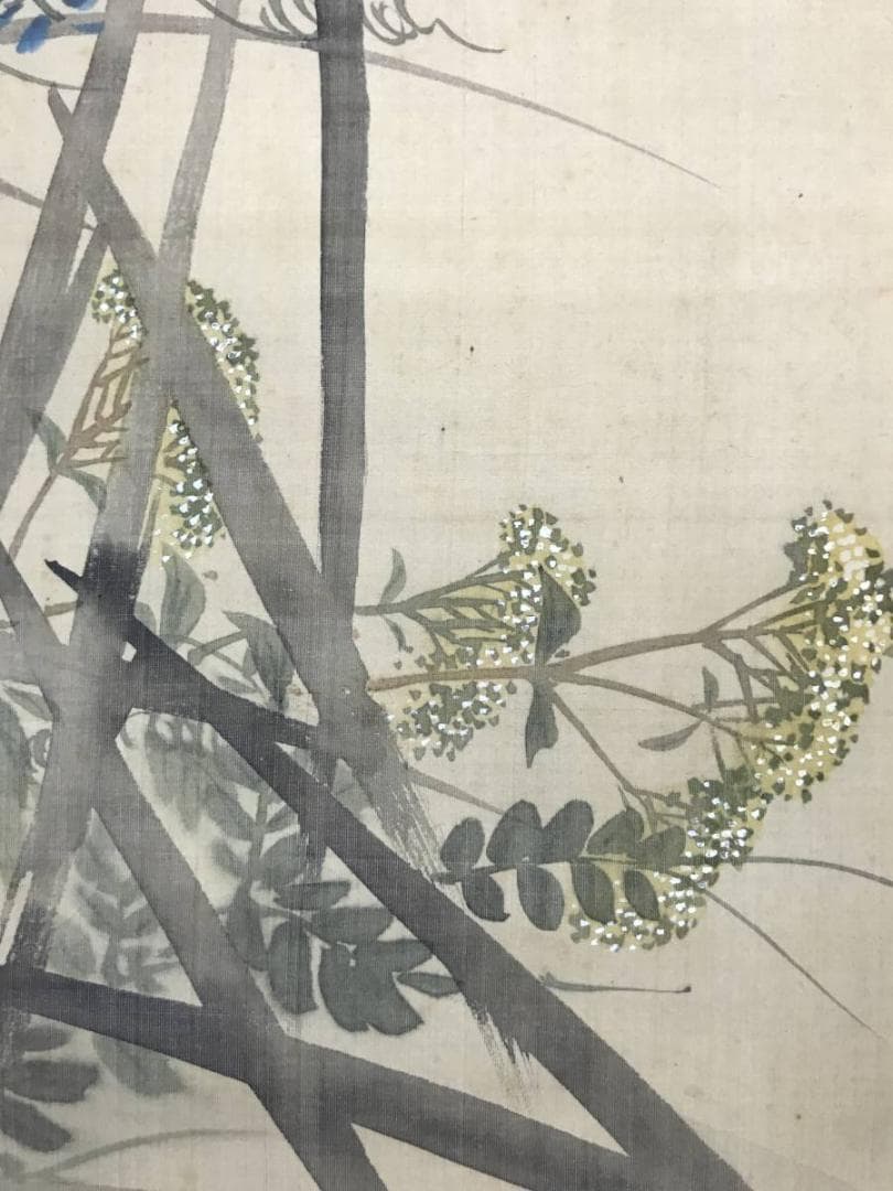 【真作】幸野楳峰/秋草鶉図/花鳥図/ウズラ図/掛軸/名家伝来/AC-293