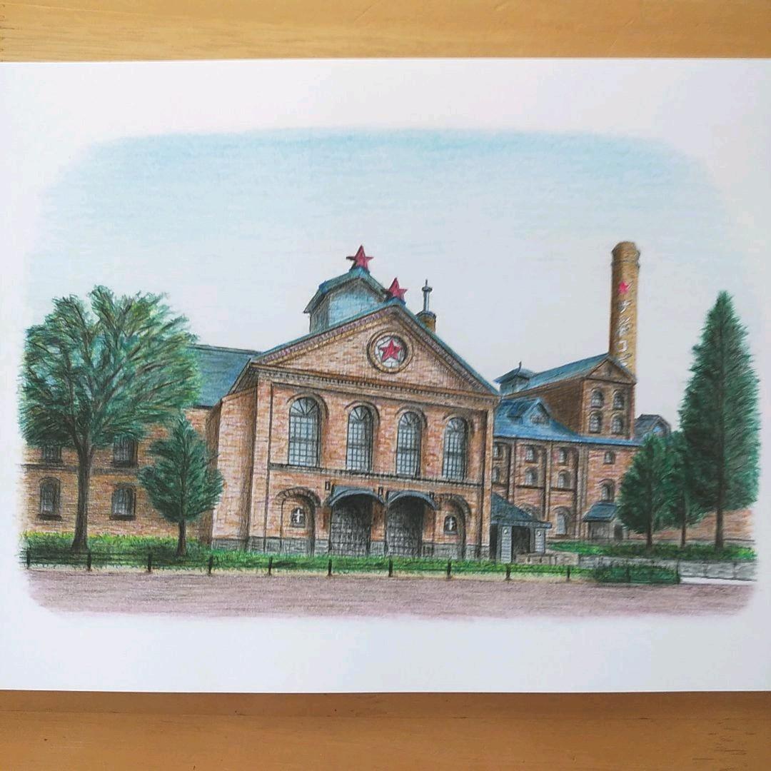 絵画色鉛筆風景画『サッポロビール博物館』原画