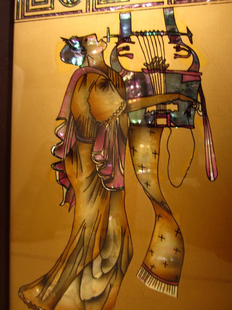 美術◆伝統工芸◆金箔・螺鈿(らでん)細工 絵画 螺鈿 金箔の輝き★高級額装・美品