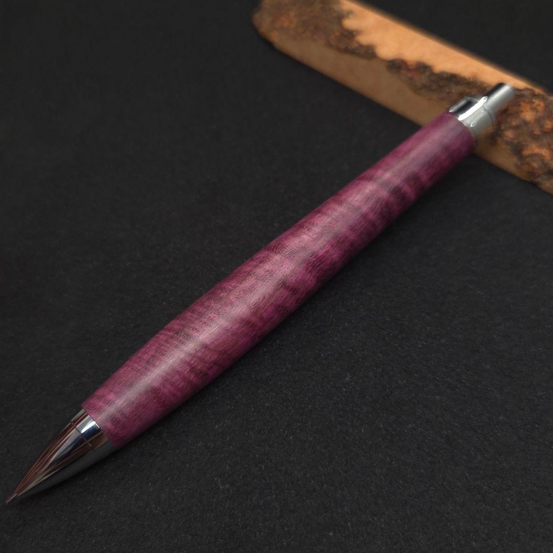 No.33ハンドメイド木軸シャーペンパープルハート縮み杢