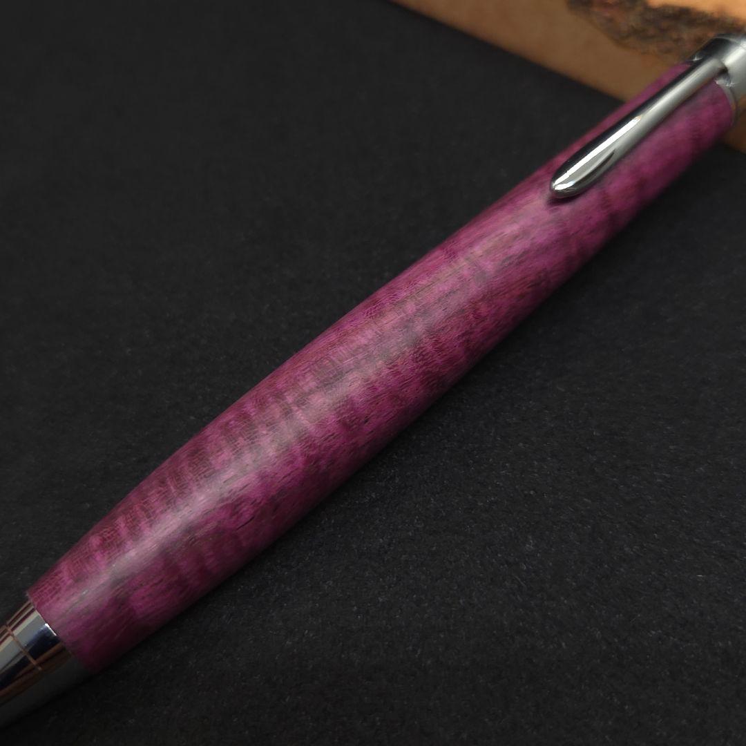 No.33ハンドメイド木軸シャーペンパープルハート縮み杢