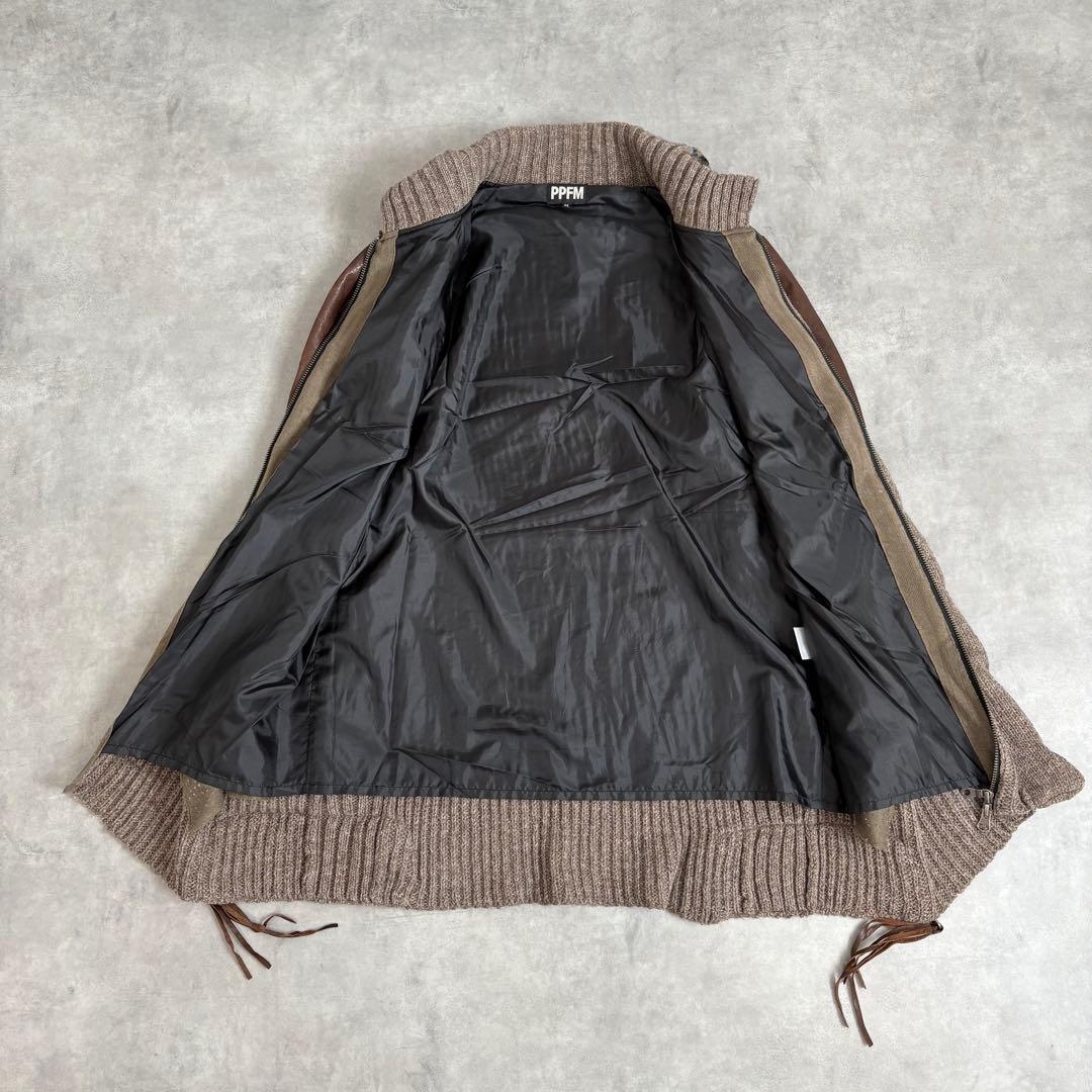 PPFM レザー切り替えニットジャケット カウチン ギミック y2k ブラウン