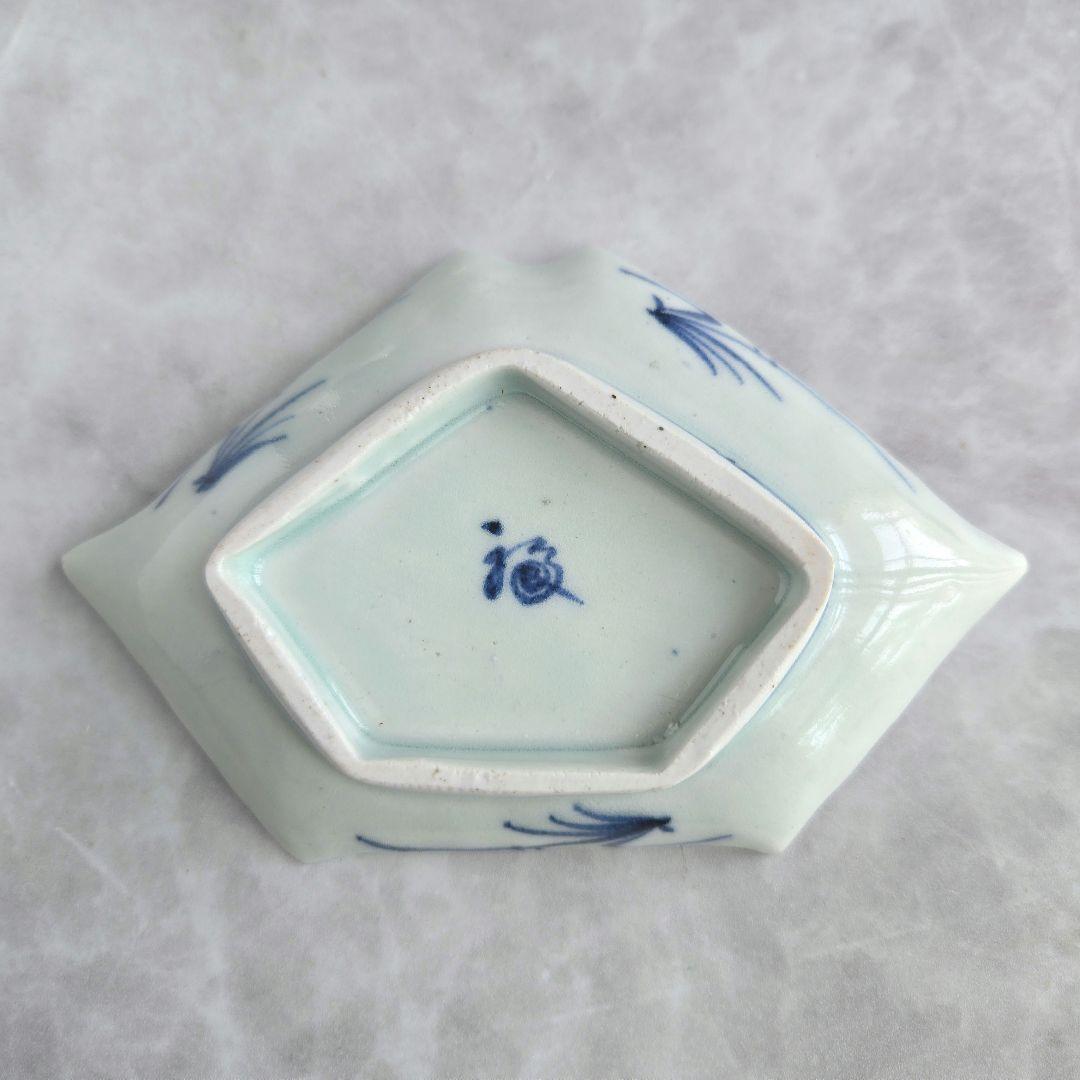 古伊万里　染付小皿　型紙摺印判　山水文　上手型物　骨董品　アンティーク　金継ぎ