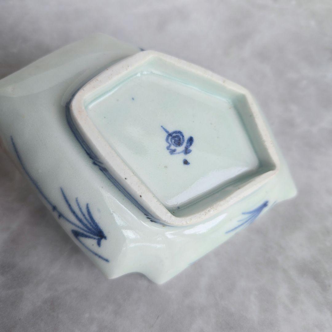 古伊万里　染付小皿　型紙摺印判　山水文　上手型物　骨董品　アンティーク　金継ぎ