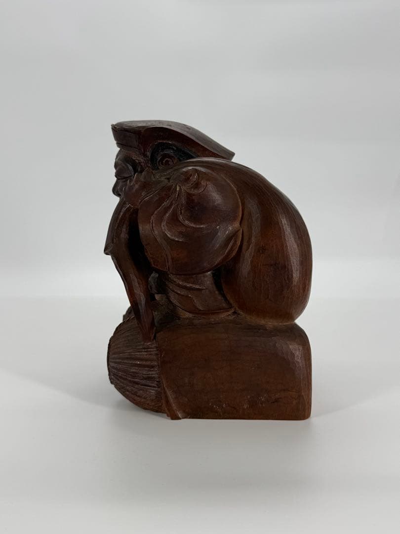 佐藤正貫作　木彫り　恵比寿　大黒天　置物　一対　明治