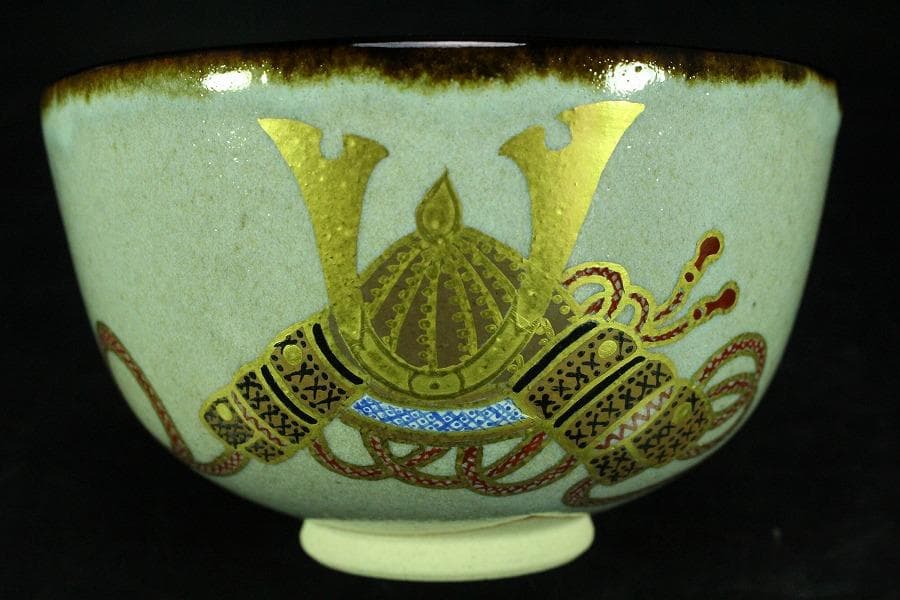 茶道具 膳所焼 色絵兜茶碗 共箱 未使用(K-A500)