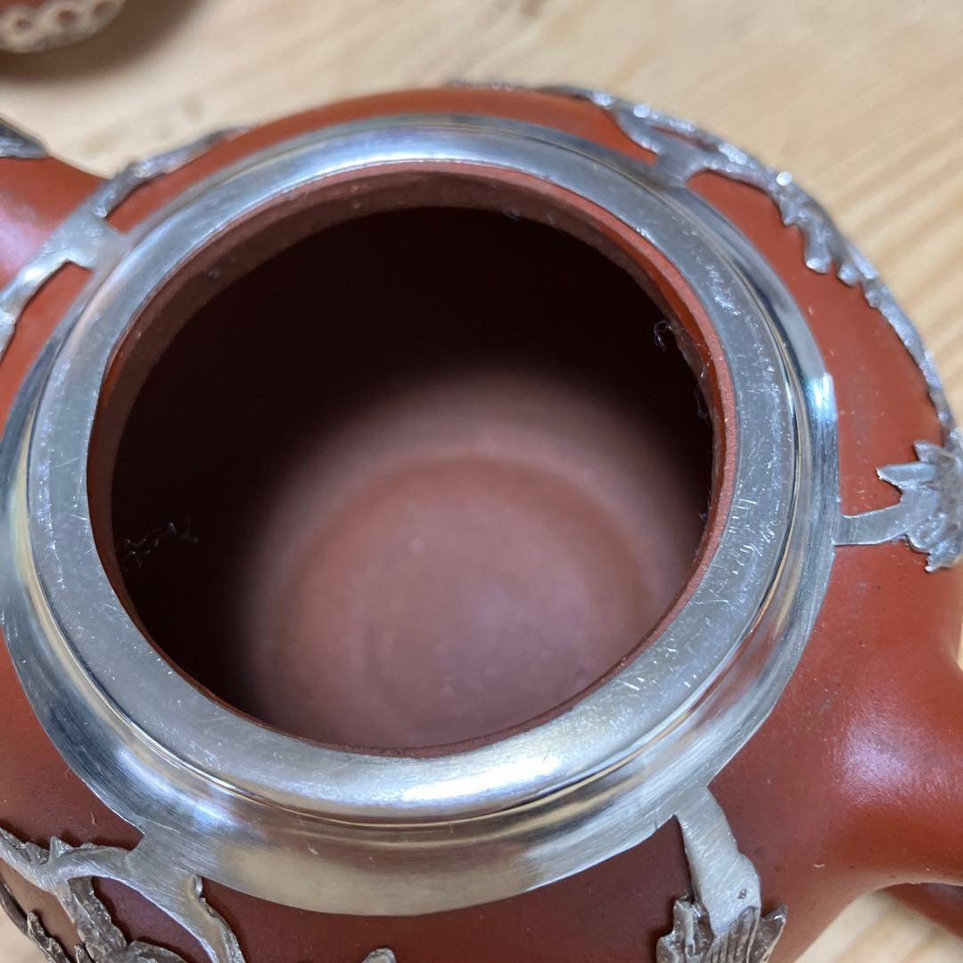 中国美術　紫粘土茶壺（急須の意）ピューター鋳