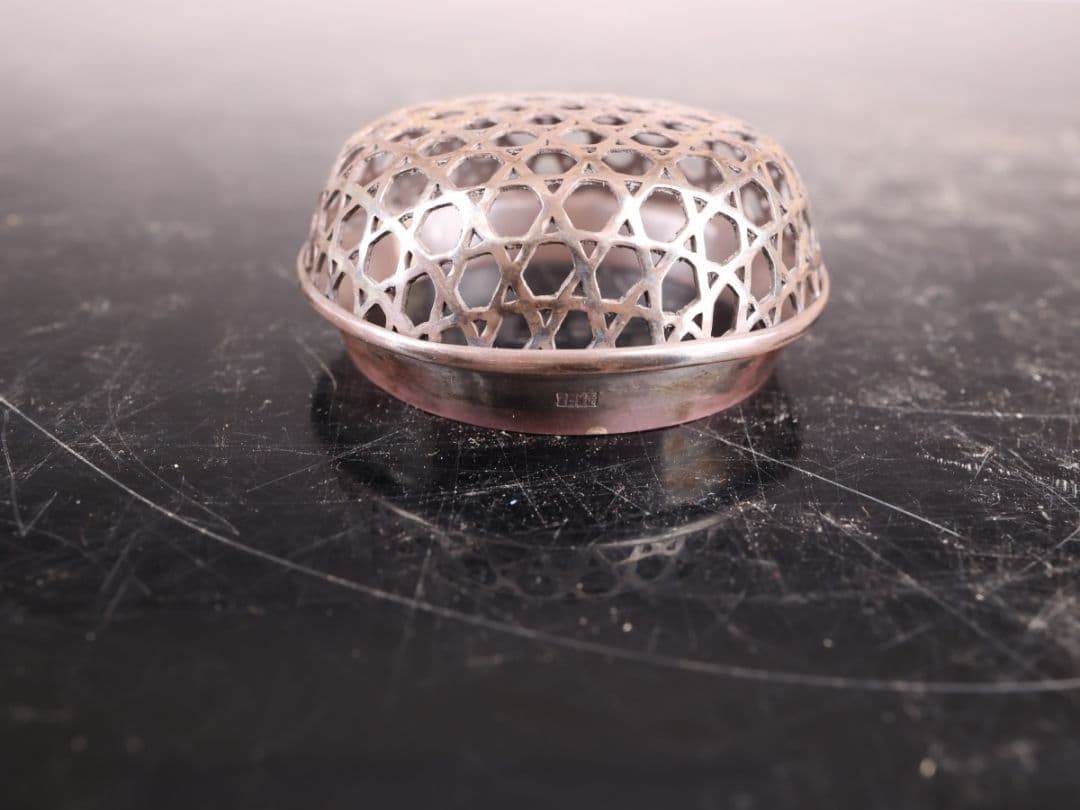 K1751 香炉 星形 染付 鳥文 純銀 透かし火舎 香道具 箱付き【】