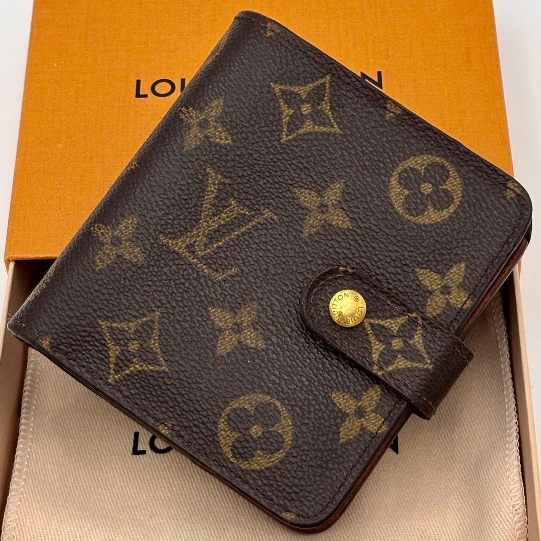 ルイヴィトン モノグラム コンパクトジップ　二つ折り財布　ブラウン 正規品