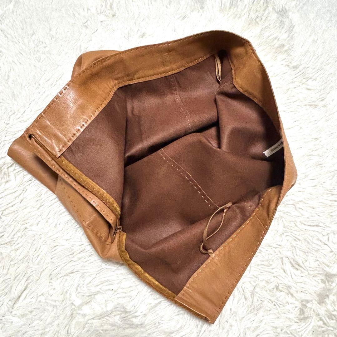 美品　エルメス　スカート　42(XL相当) ブラウン系 牛革　レザー