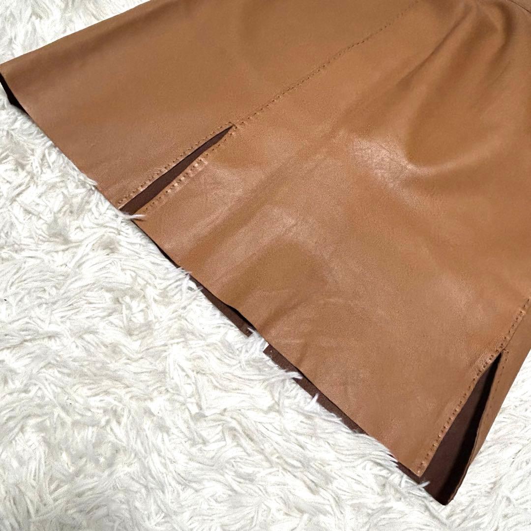 美品　エルメス　スカート　42(XL相当) ブラウン系 牛革　レザー
