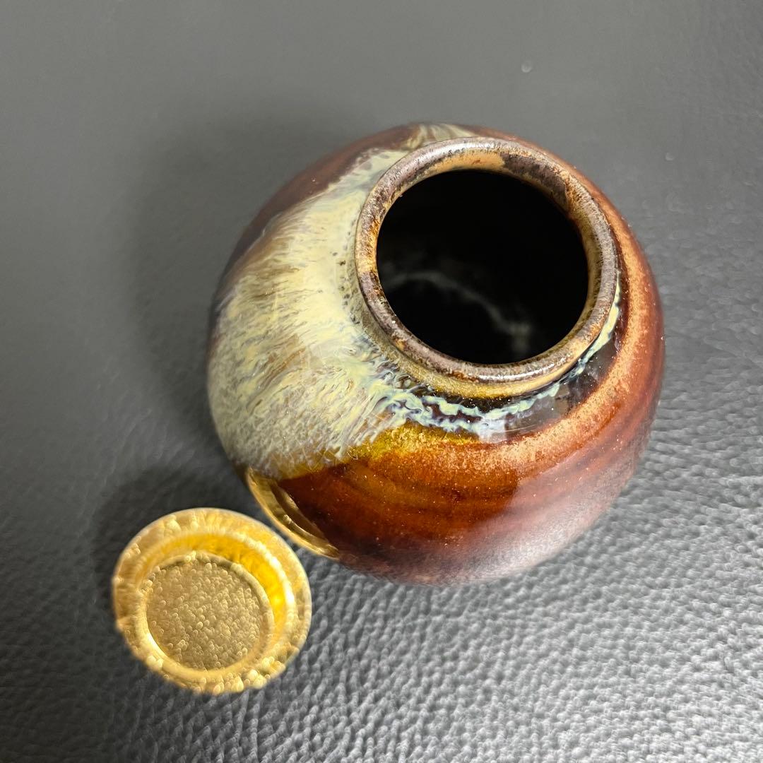 【新品未使用品】茶道具 高取焼 茄子茶入 喜恵作 共箱付き