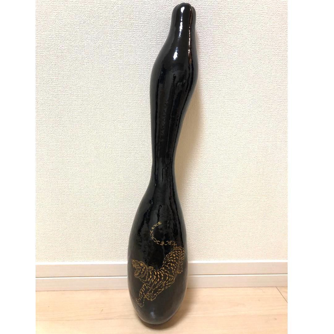 【漆絵 】 漆塗り 瓢箪 （黒漆） 大長ひょうたん ☆虎 #JE012