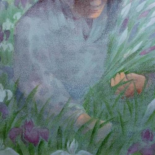 絵画「あやめ摘む」　水彩画