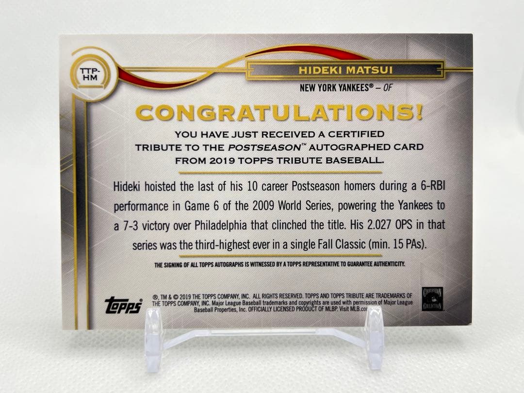 レア名シーン2019 Topps Tribute 40シリ 直筆サイン 松井秀喜