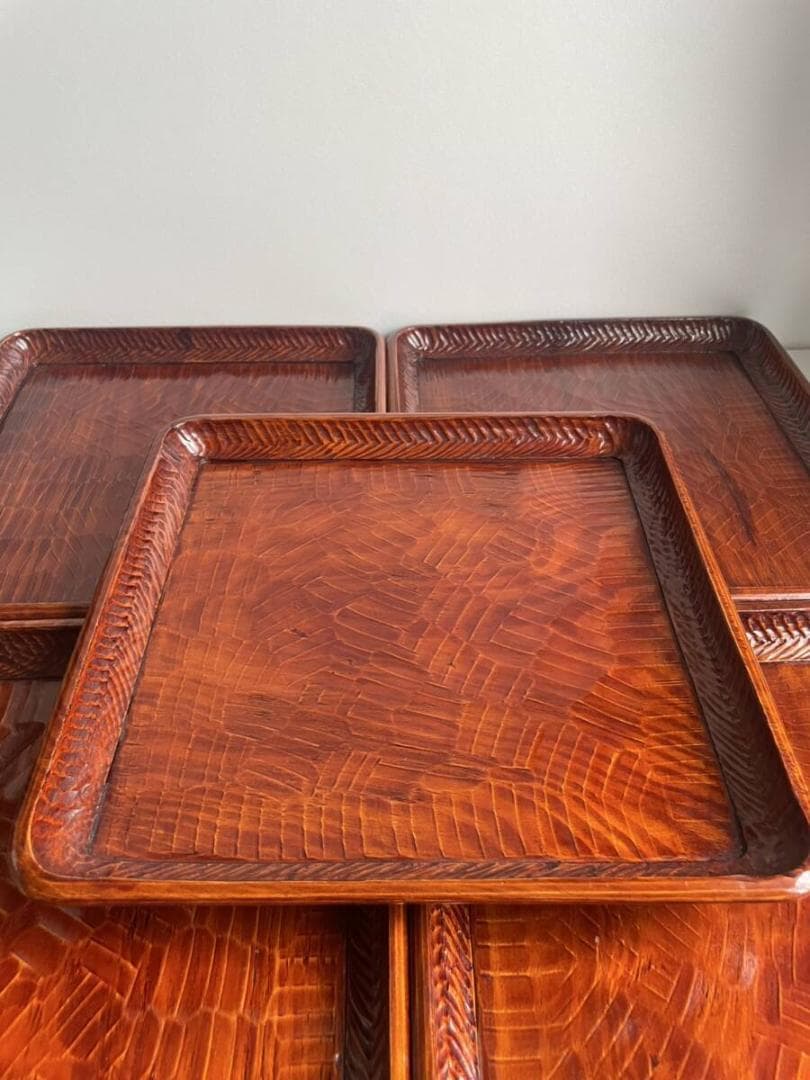 讃岐彫 四方盆 五客 小盆 お盆 木製漆器 84