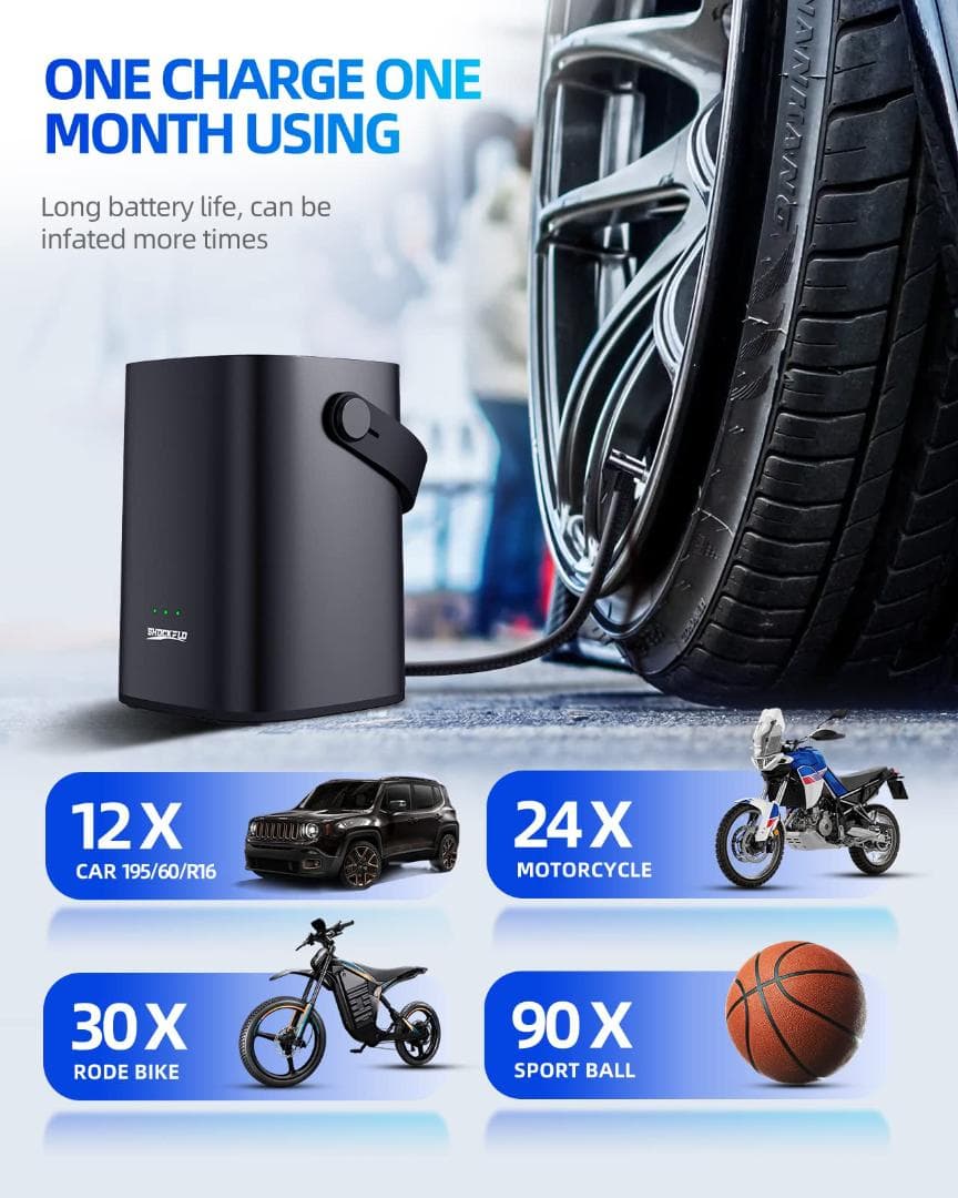 充電式 最大150PSI エアコンプレッサー 4500mAh 電動エアポンプ